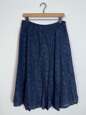 WSK73 {Talbots} Navy Blue Floral Silk Midi to Maxi Skirt